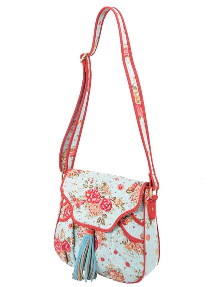 Ivory Tag Chintzy Turq Red Suede Crossbody Bag ÛÒ Side