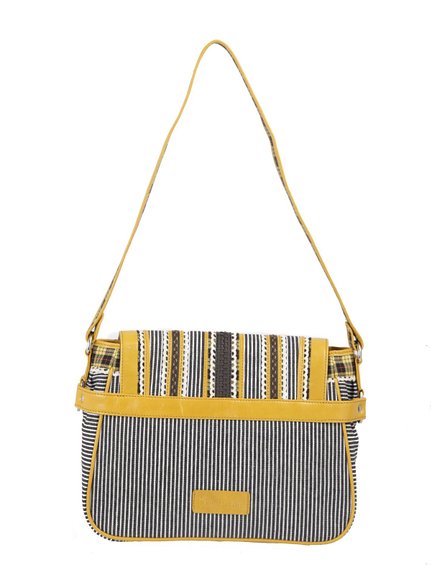 Ivory Tag Striped Patch Leather & Canvas Handbag ÛÒ Back