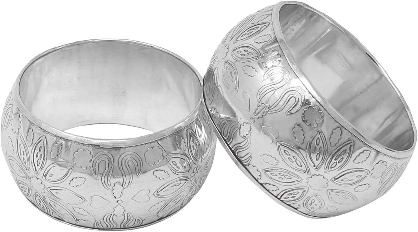 Handmade Floral Metal Napkin Rings for Dinners, Weddings, Banquets, and Special Occasions; Silver