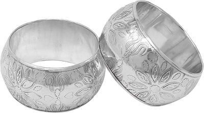 Handmade Floral Metal Napkin Rings for Dinners, Weddings, Banquets, and Special Occasions; Silver