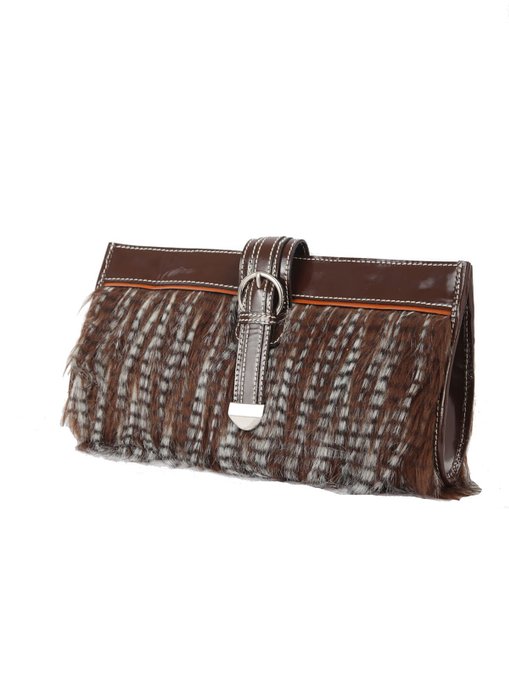 Ivory Tag Patent Leather Faux Fur Clutch ÛÒ Side