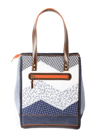 Ivory Tag Patched Up Blue Leather & Fabric Tote ÛÒ Back