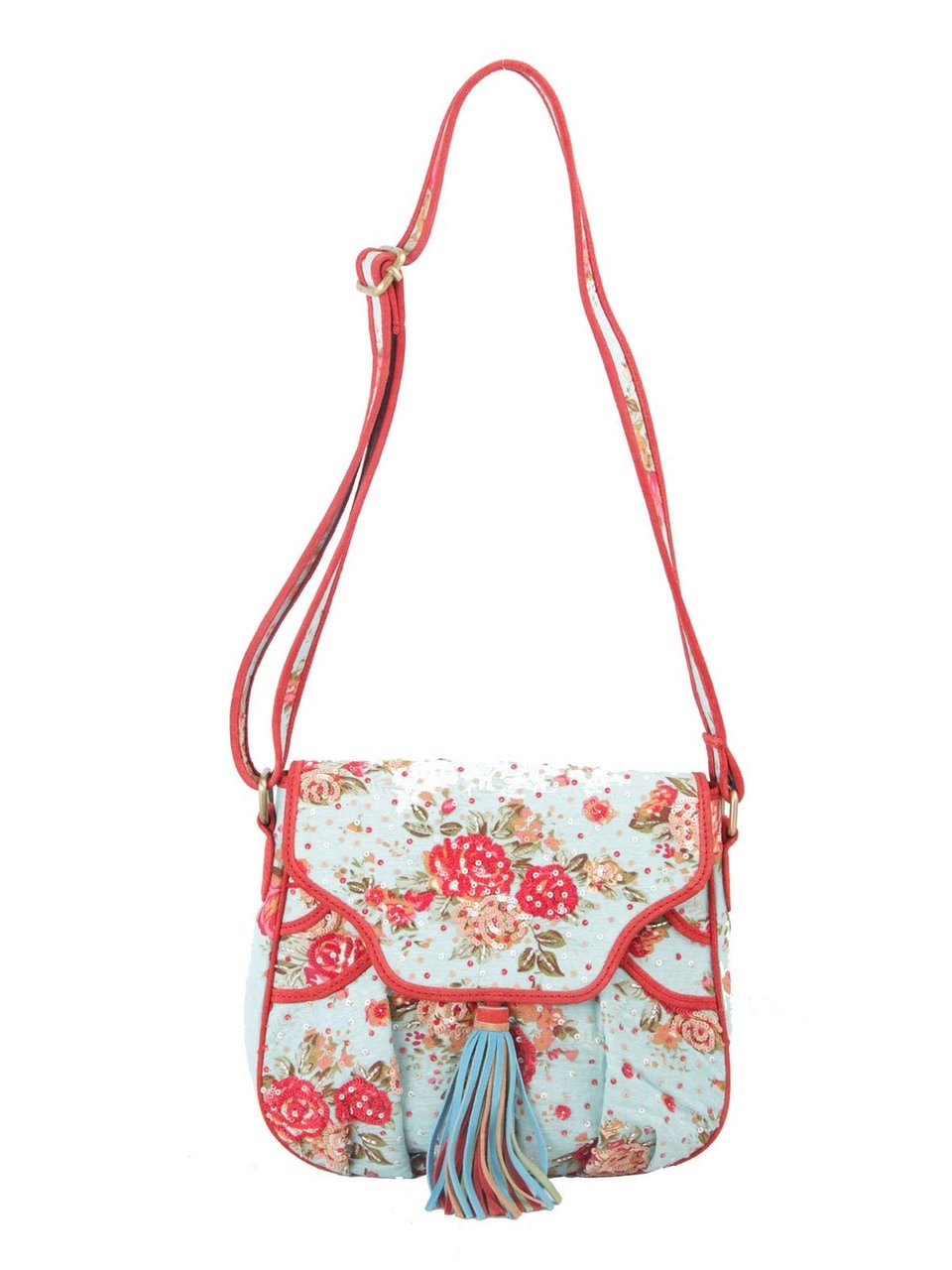 Ivory Tag Chintzy Turq Red Suede Crossbody Bag ÛÒ Front