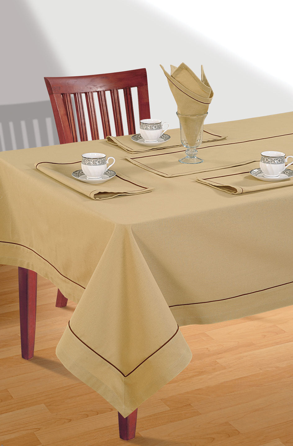 Rangeene Home 100% Cotton Solid Color Soft Feel Washable Rectangular Table Cover Cloth Beige