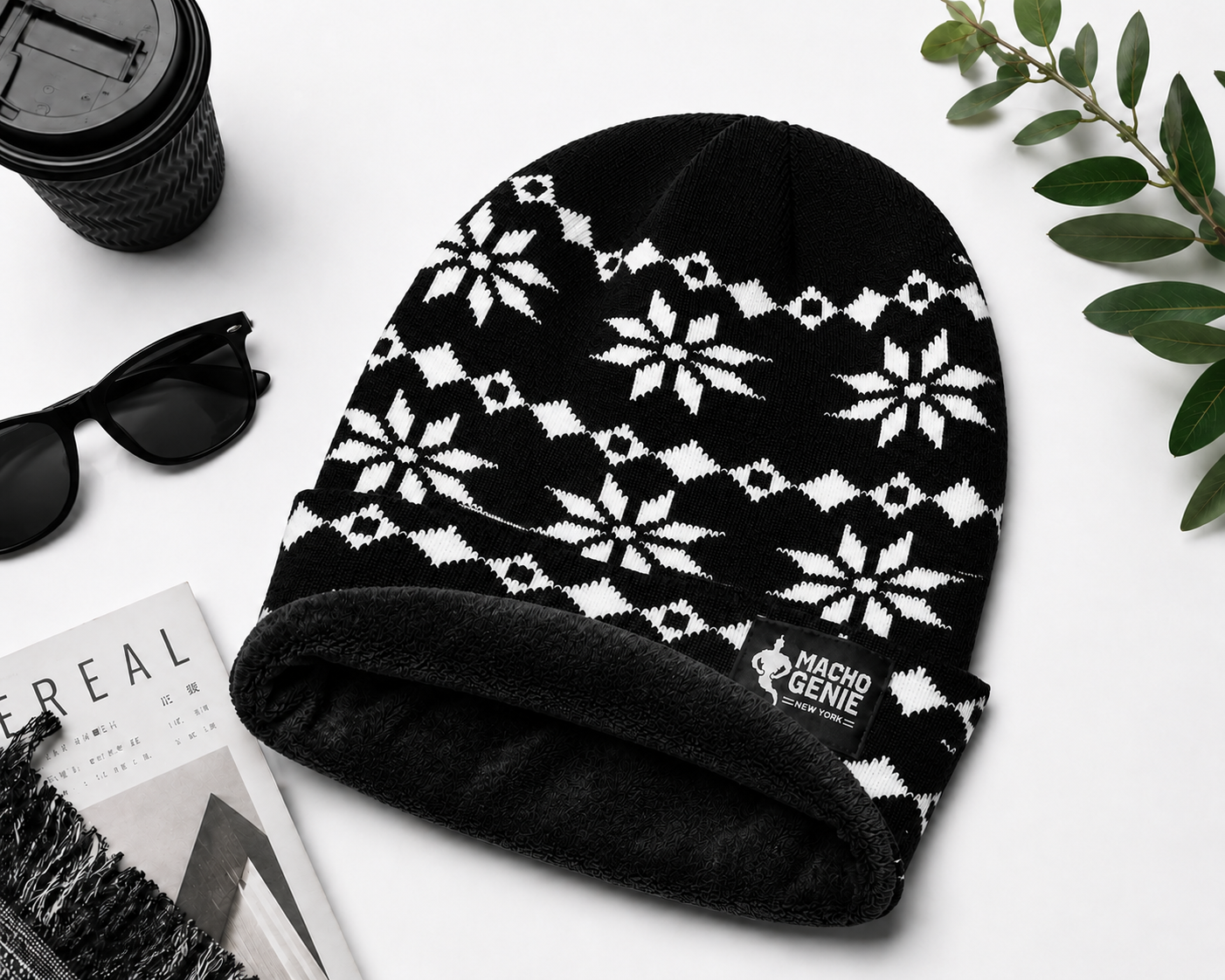 Macho Genie Men’s Black Knitted Beanie Cap - Black