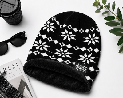 Macho Genie Men’s Black Knitted Beanie Cap - Black