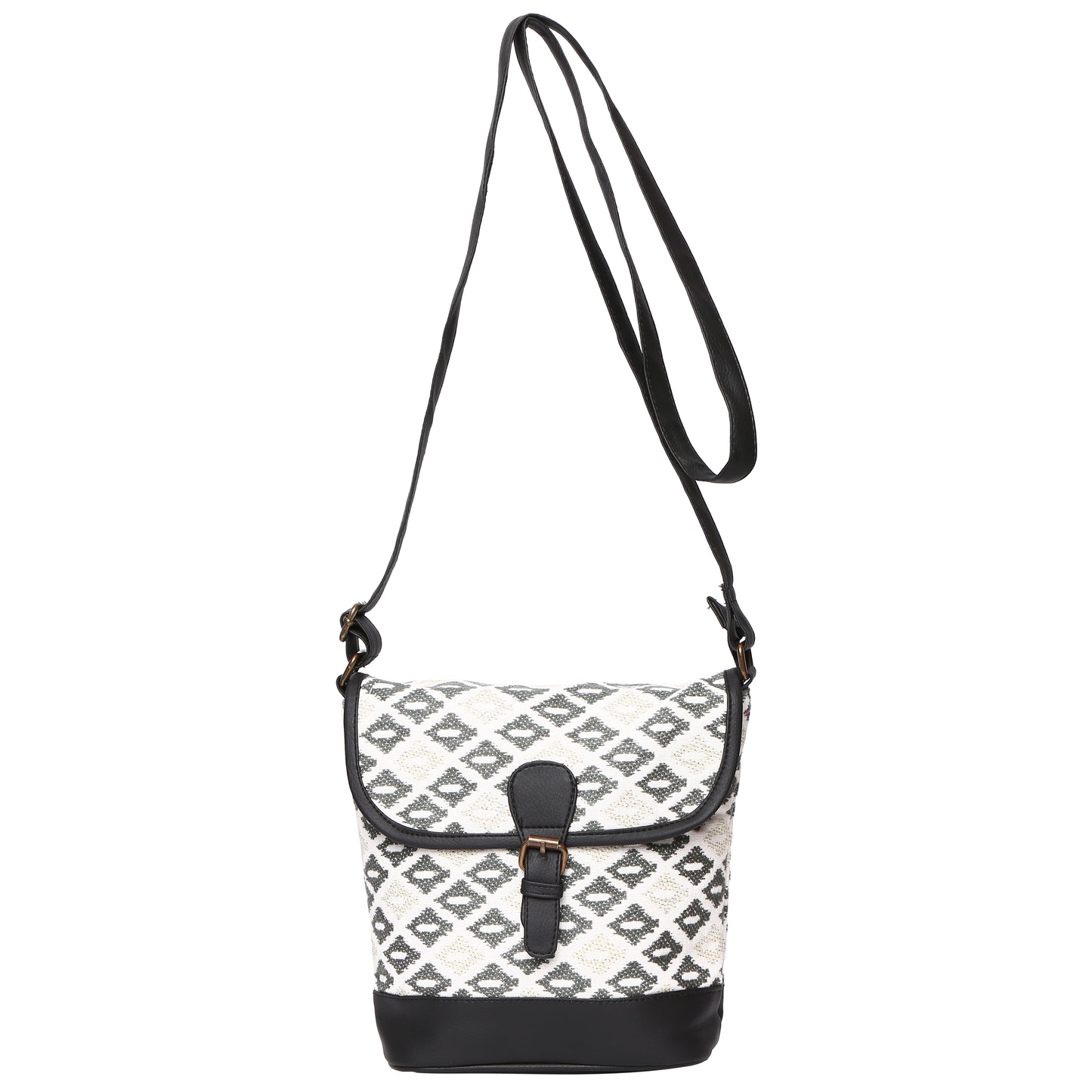 Women's Crossbody Black and White Diamond Satchel Bag