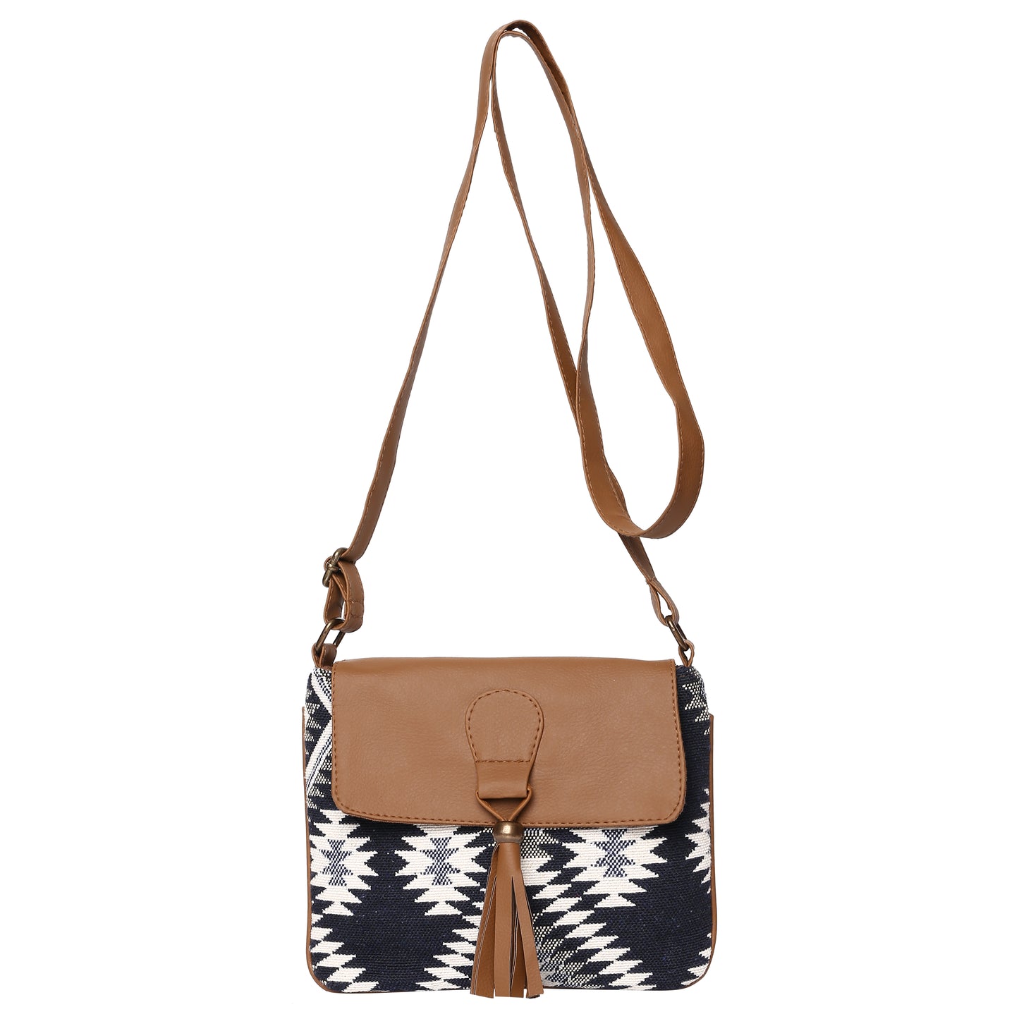 Women's Crossbody Black Aztec Print w/Tassel