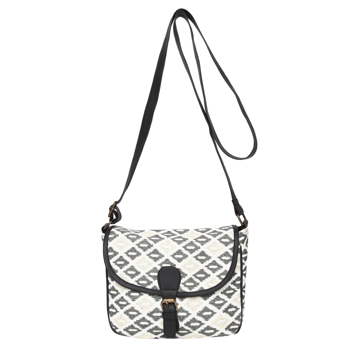 Women's Crossbody Black and White Diamond Textured Bag