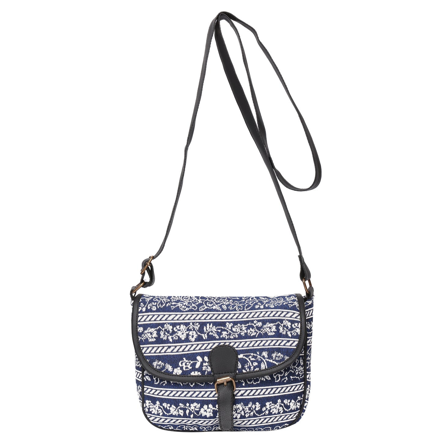 Women's Crossbody Navy Blue Floral Striped Bag