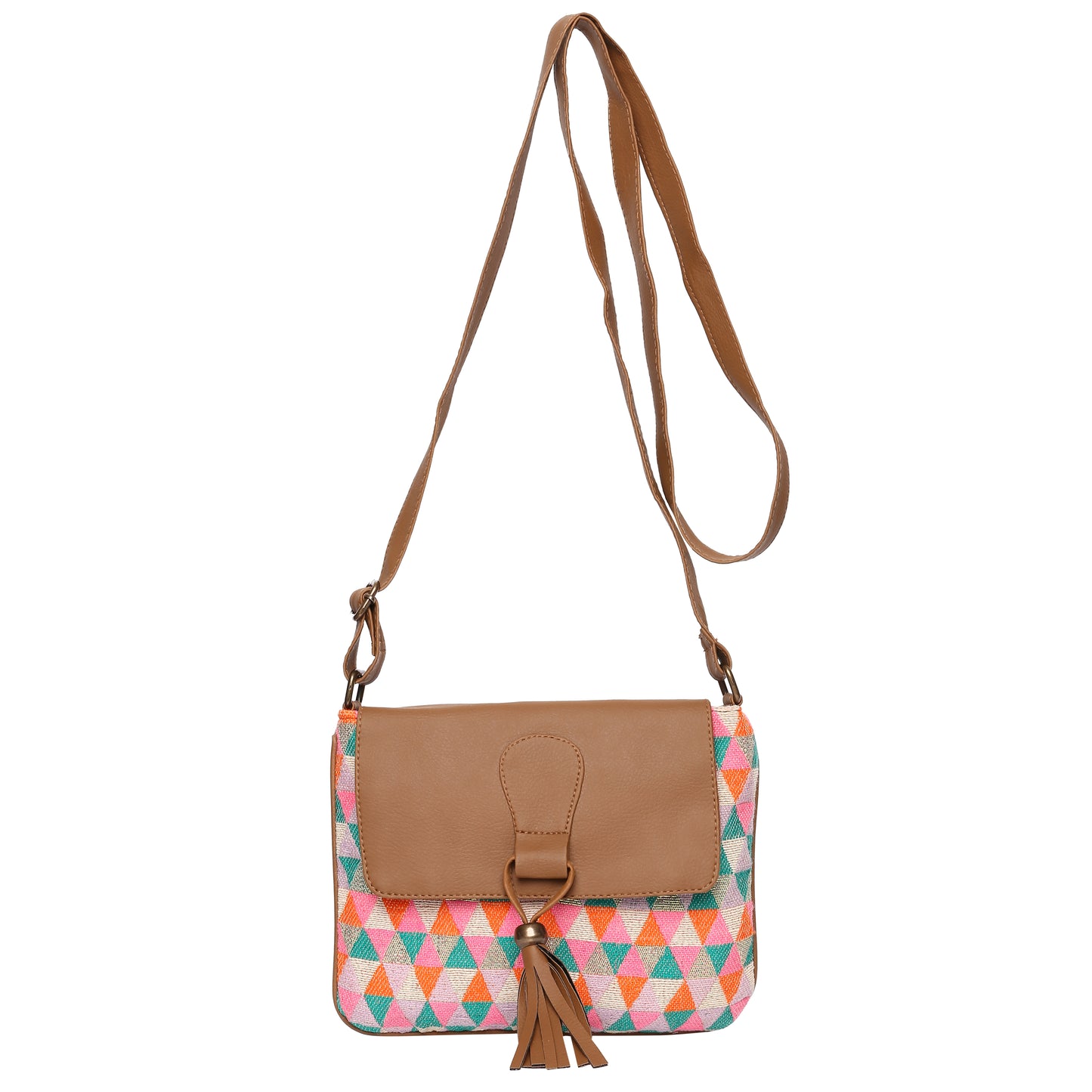 Women's Crossbody Multicolored Diamond Print w/Tassel