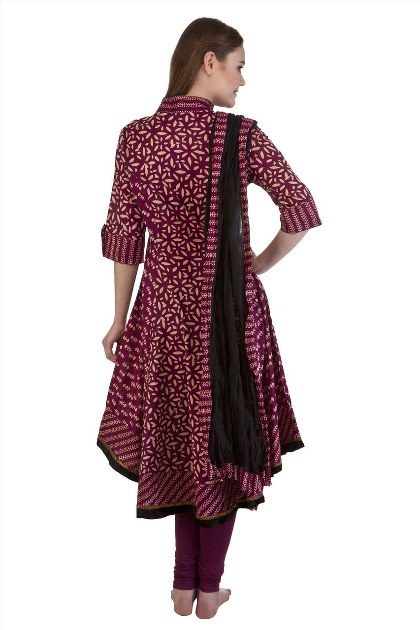 MB Women's Indian Clothing Ethnic Kurta Tunic Assymetrical Bias Cut 3 piece Suit ÛÒ Maroon Back