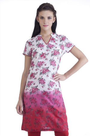 MB Womens Ethnic Rose Printed Gradation Kurta Tunic ÛÒ Pink