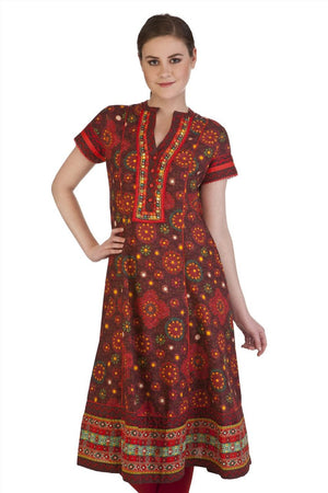 MB Indian Clothing Style Kurta Tunic with Floral Print & Embroidered Trim ÛÒ Front