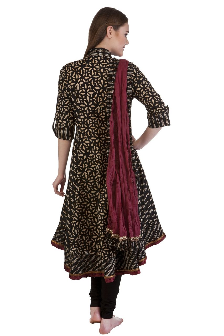 MB Women's Indian Clothing Ethnic Kurta Tunic Assymetrical Bias Cut 3 piece Suit ÛÒ Black Back