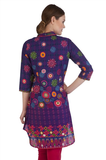 MB Women's Indian Clothing Style Kurta Tunic with Neon Circular Print ÛÒ Back