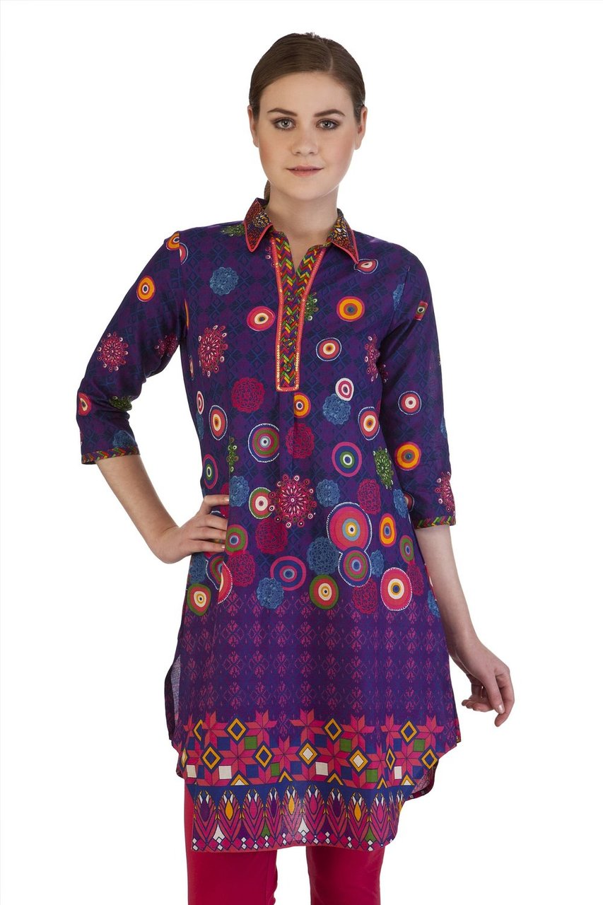 MB Women's Indian Clothing Style Kurta Tunic with Neon Circular Print ÛÒ Front