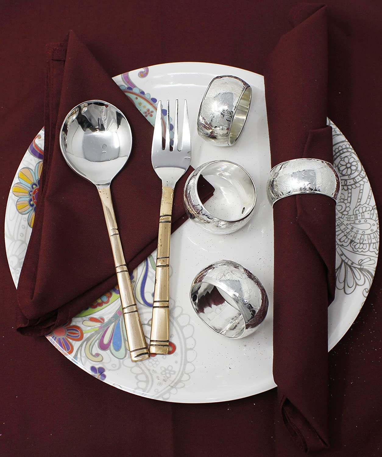 Handmade Floral Metal Napkin Rings for Dinners, Weddings, Banquets, and Special Occasions; Silver