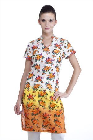 MB Womens Ethnic Rose Printed Gradation Kurta Tunic ÛÒ Orange