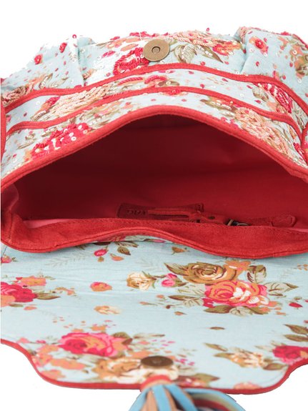 Ivory Tag Chintzy Turq Red Suede Crossbody Bag ÛÒ Inside