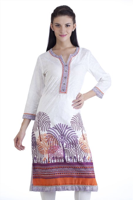 MB Womens Ethnic Forest Printed Kurta Tunic ÛÒ Orange