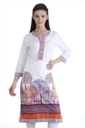 MB Womens Ethnic Forest Printed Kurta Tunic ÛÒ Orange
