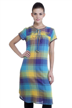 MB Womens Ethnic Yarn Dyed Check Kurta Tunic