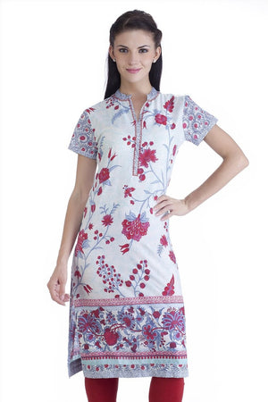 MB Womens Ethnic floral Printed Tunic with Mandarin Collar