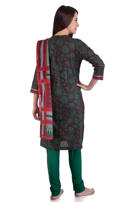 MB Women's Indian Clothing Kurta Tunic Ethnic Suit with Green Floral Print ÛÒ Back