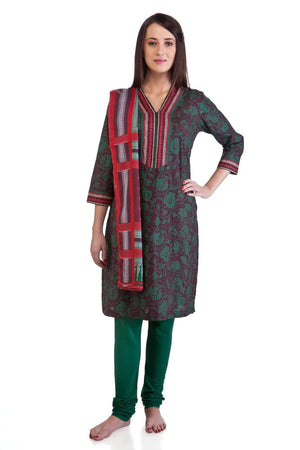 MB Women's Indian Clothing Kurta Tunic Ethnic Suit with Green Floral Print ÛÒ Front