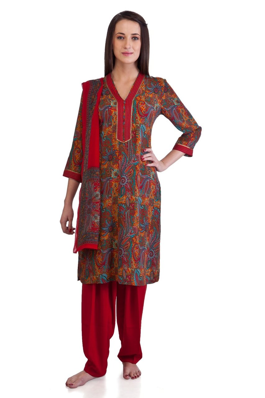 MB Women's Indian Clothing Printed Kurta Tunic Tunic 3 piece Suit ÛÒ Front
