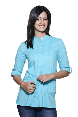 Akkriti Women's Roll Up Sleeves Casual Kurti ÌÎÌ_Ì´åÇÌÎÌ__ÌÎÌ_ÌÎ_ÌÎÌ_Ì´åÌÎÌ_ÌÎ_ÌÎÌ_Ì´å« Turquoise Front