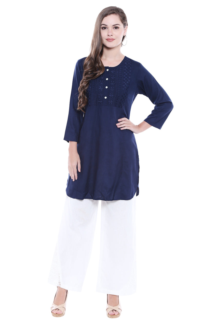 Women's Indian Short Kurta Tunic - Navy Blue | In-Sattva 