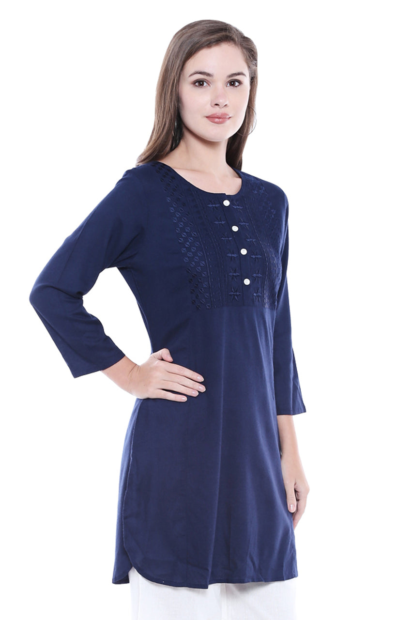 Women's Indian Short Kurta Tunic - Navy Blue | In-Sattva 