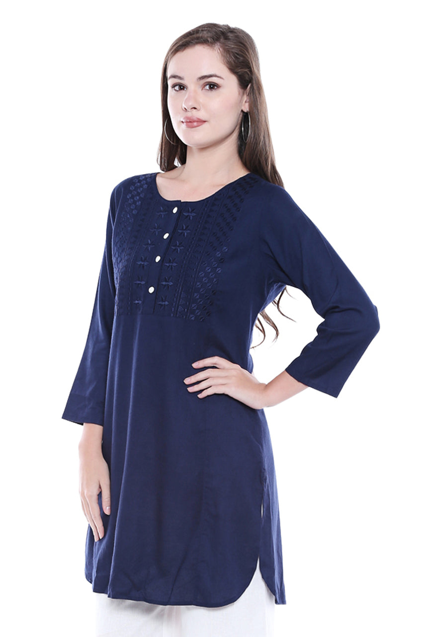 Women's Indian Short Kurta Tunic - Navy Blue | In-Sattva 