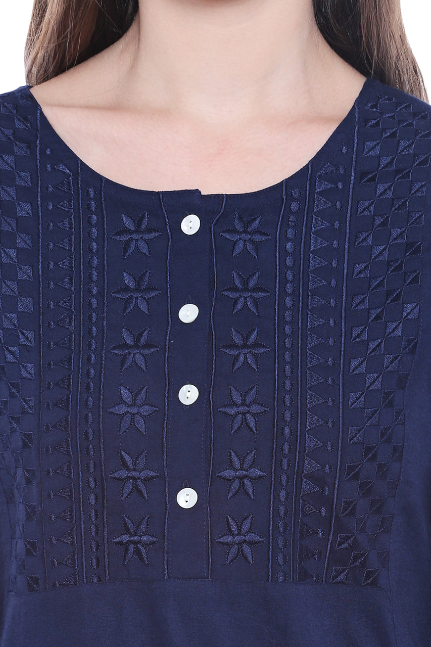 Women's Indian Short Kurta Tunic - Navy Blue | In-Sattva 