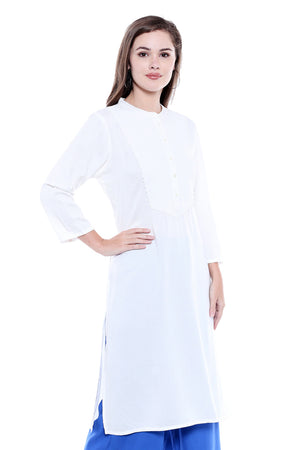 Women's Indian Patterned Yoke White Kurta Tunic | In-Sattva 