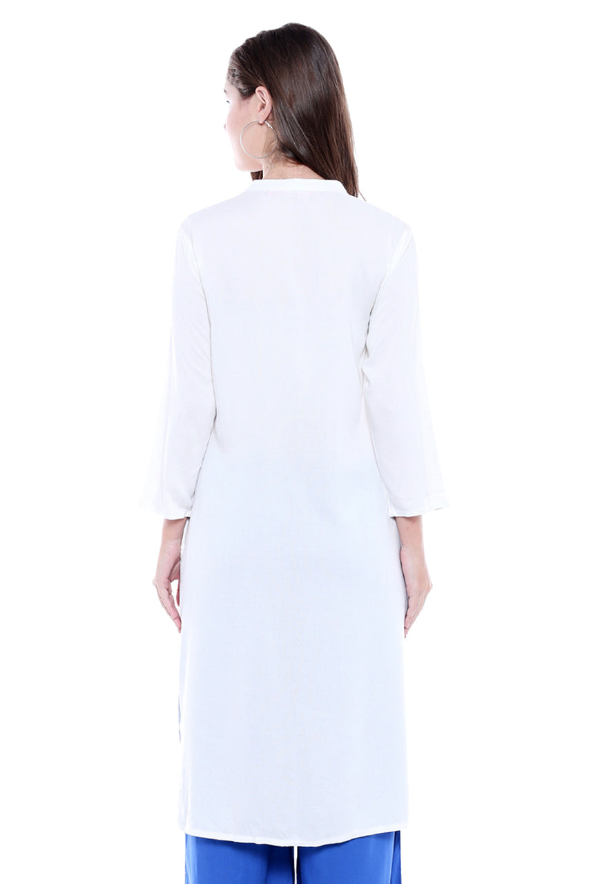 Women's Indian Patterned Yoke White Kurta Tunic | In-Sattva 