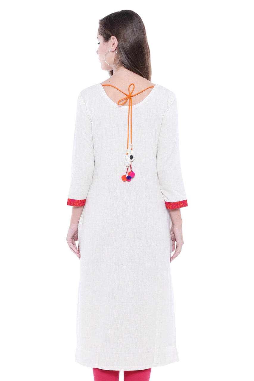 Women's White Indian Kurta Tunic with Embroiderey | In-Sattva