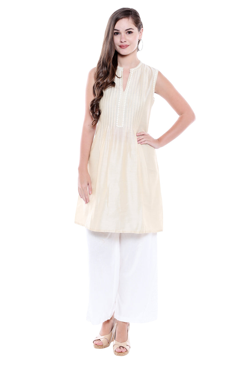 Women's Indian Pintucked Kurta Tunic - Full display | In-Sattva