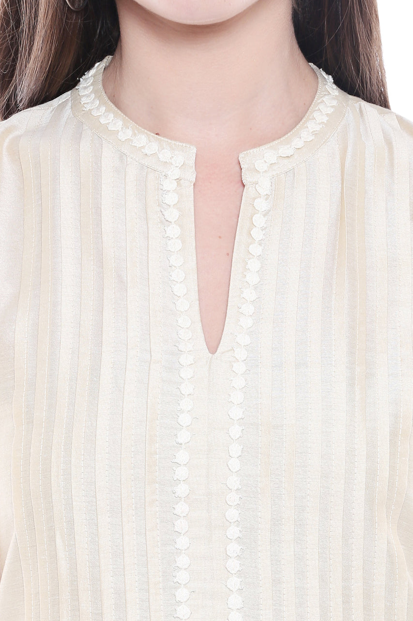 Women's Indian Pintucked Kurta Tunic - Garment details | In-Sattva