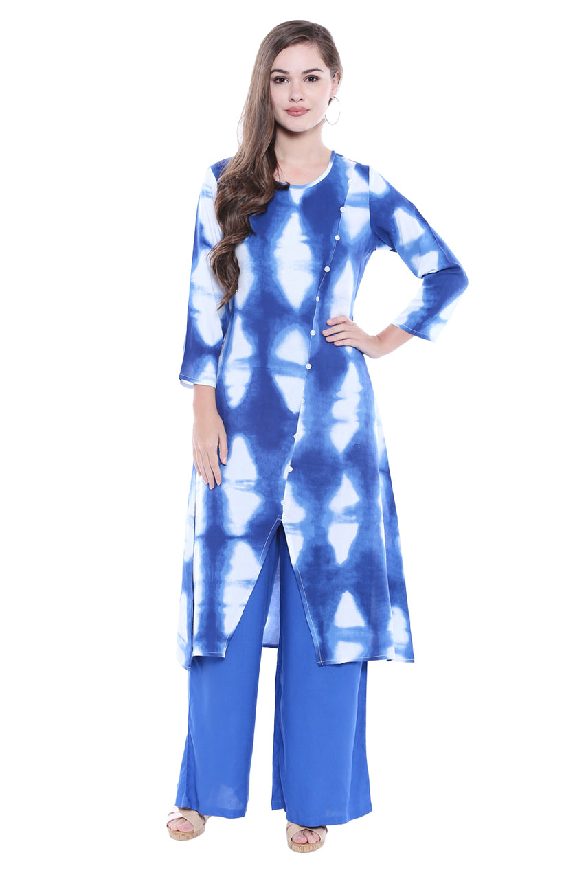 In-Sattva Women's Indian Summer Tie Dye Print Flared Kurta Tunic