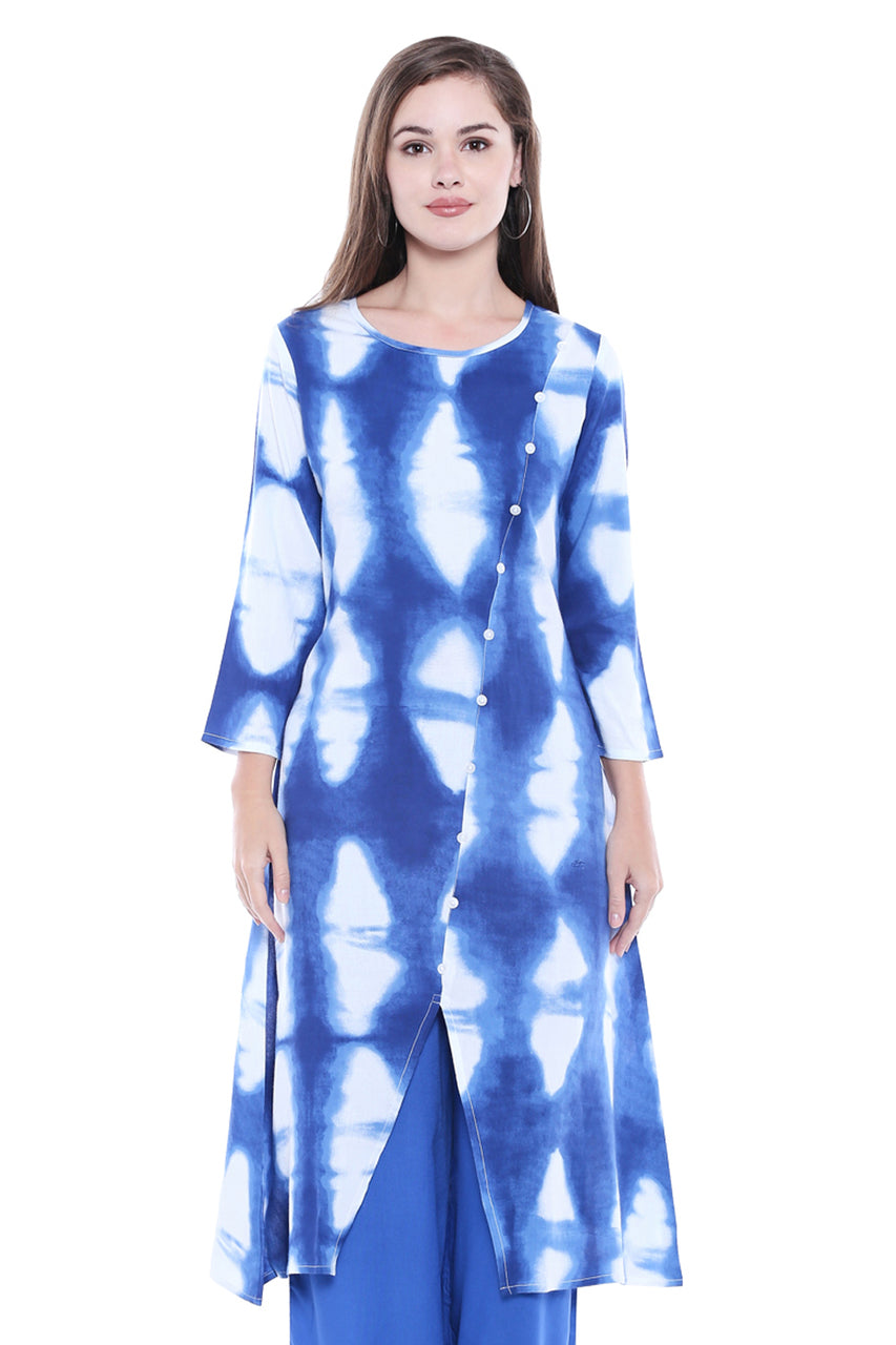 Long Kurta Tunic Women's Cotton Printed Rich Vibrant Colors  | In-Sattva - Front