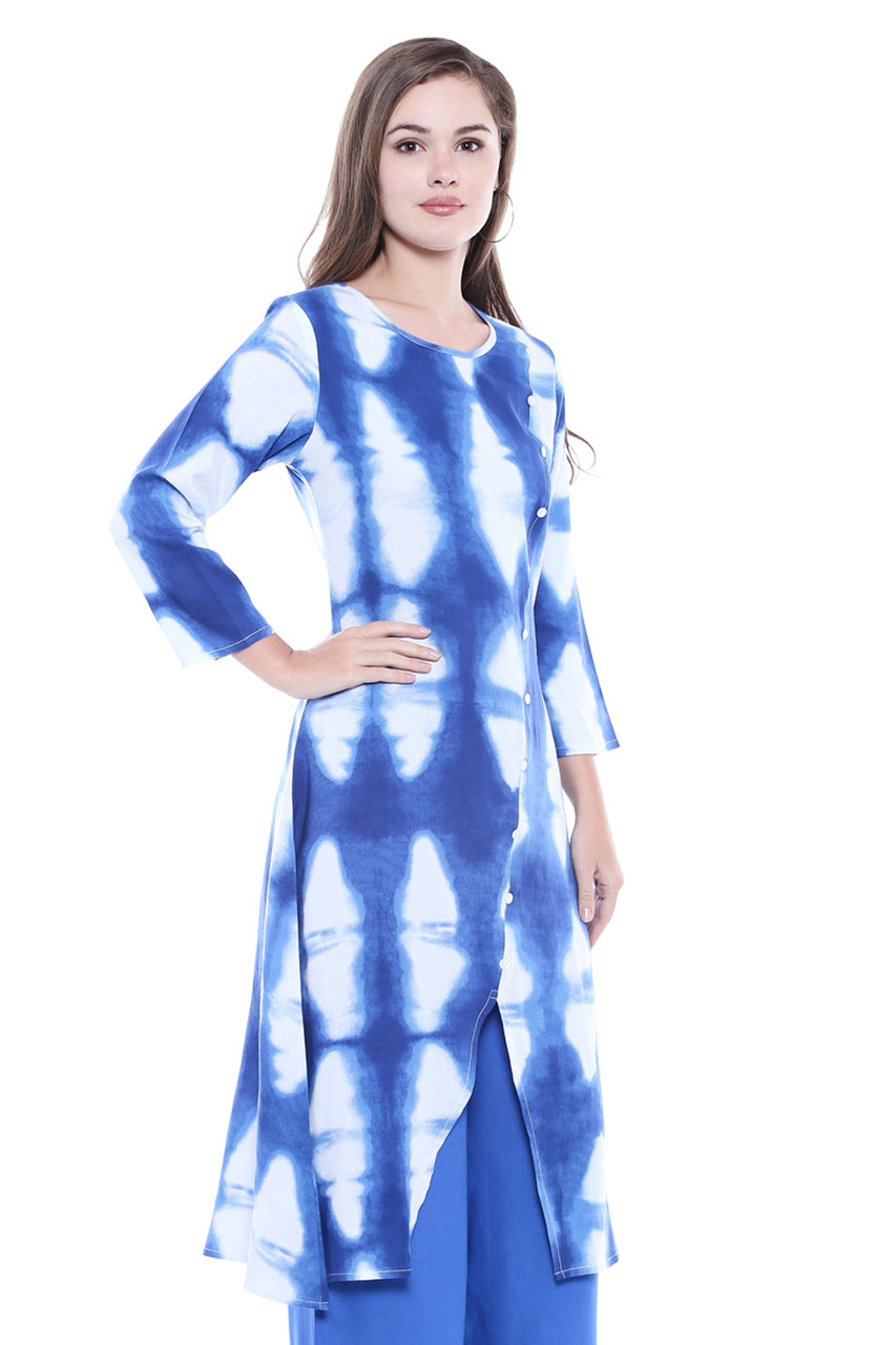 Long Kurta Tunic Women's Cotton Printed Rich Vibrant Colors  | In-Sattva - Side