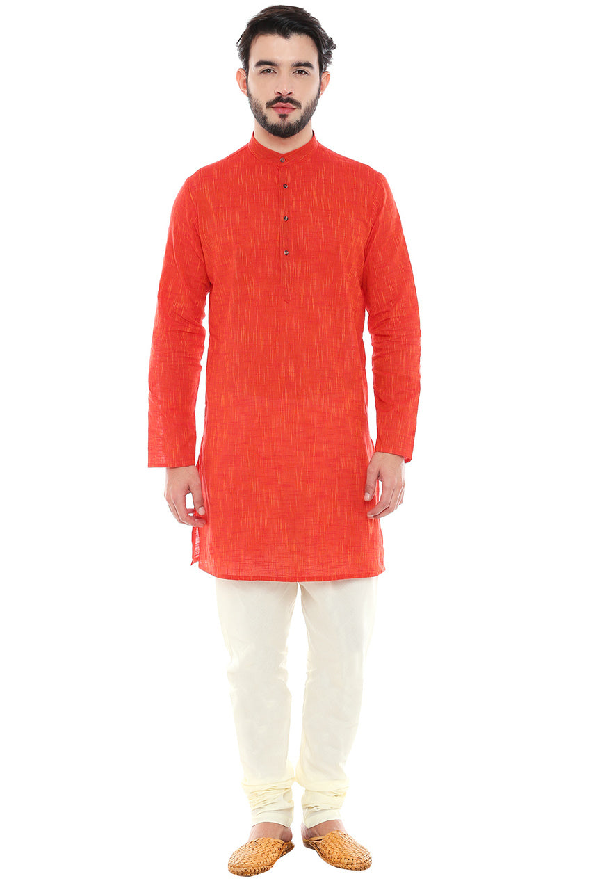 In-Sattva Men's Indian Classic Pure Cotton Kurta Tunic with Mandarin Collar | Full view