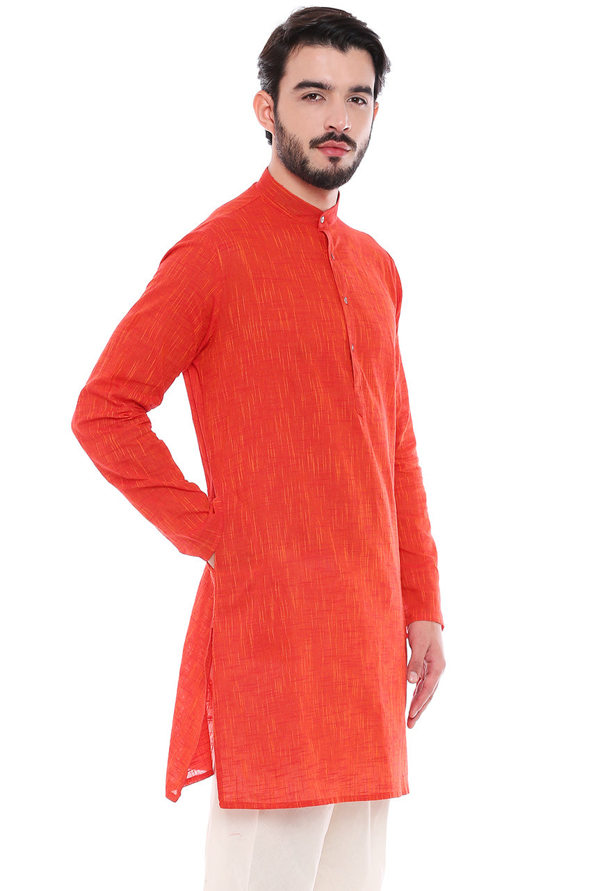In-Sattva Men's Indian Classic Pure Cotton Kurta Tunic with Mandarin Collar | Side