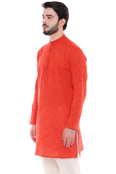 In-Sattva Men's Indian Classic Pure Cotton Kurta Tunic with Mandarin Collar | Side View left