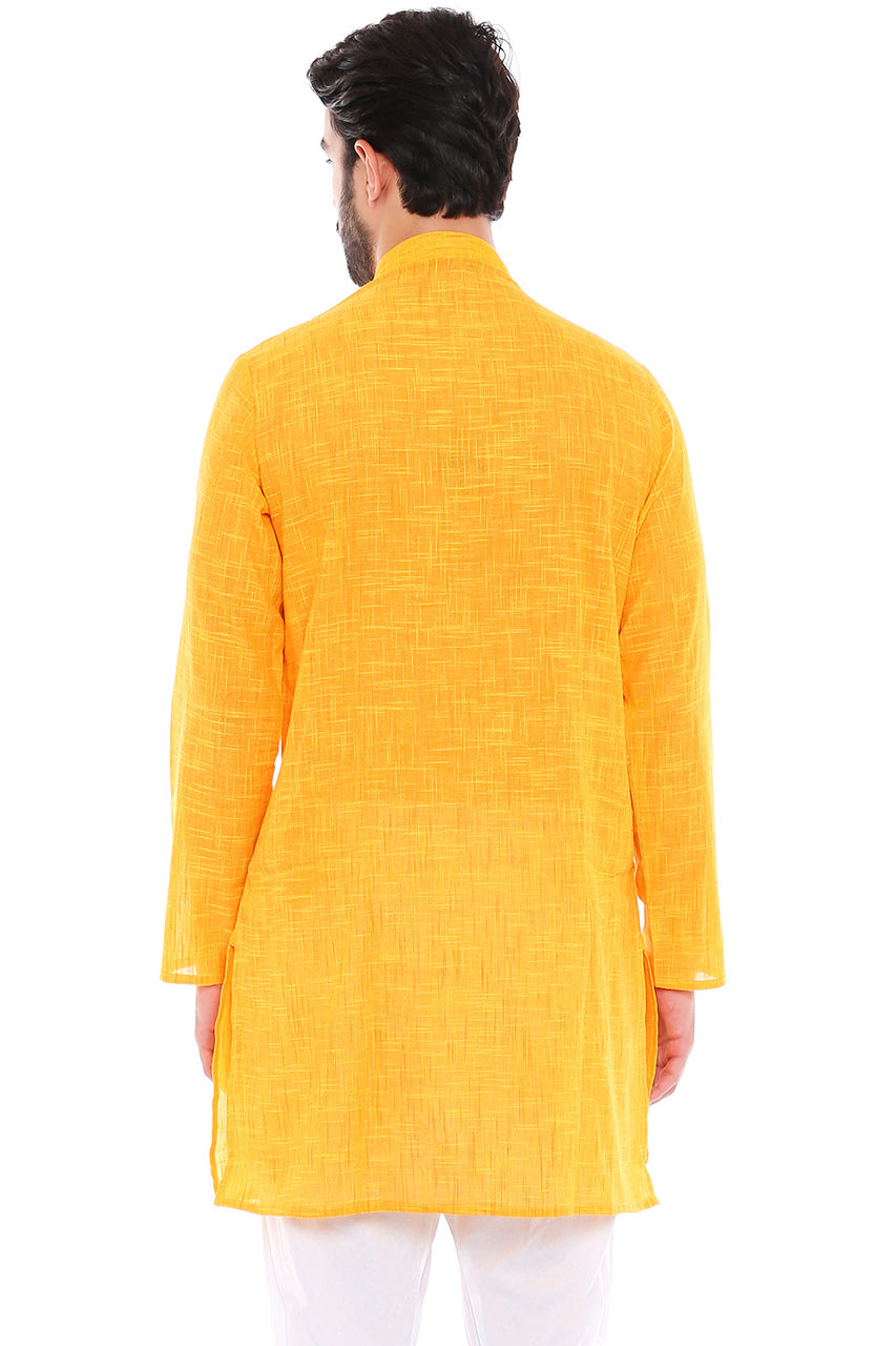 In-Sattva Men's Indian Classic Pure Cotton Kurta Tunic with Mandarin Collar Yellow