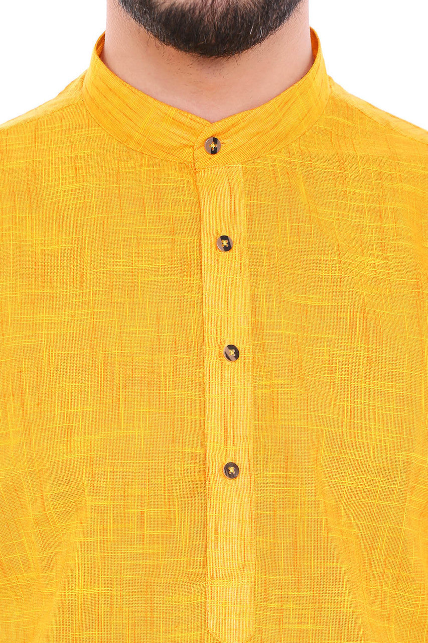 In-Sattva Men's Indian Classic Pure Cotton Kurta Tunic with Mandarin Collar Yellow