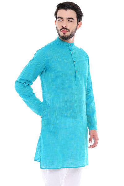 In-Sattva Men's Indian Classic Pure Cotton Kurta Tunic with Mandarin Collar Teal